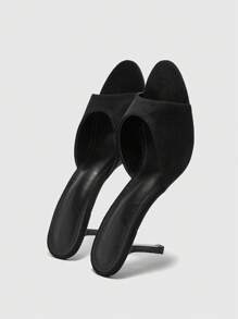 CUCCOO BIZCHIC Women's Fashion Black Suede-Texture Classic Minimalist Comfortable Slip-On Mid-Heel Mule Sandals, Suitable For Commuting, Dating And Parties Spring Shoes Spring Break Easter For Christmas Spring Shoes Summer Shoes - Black - View 9