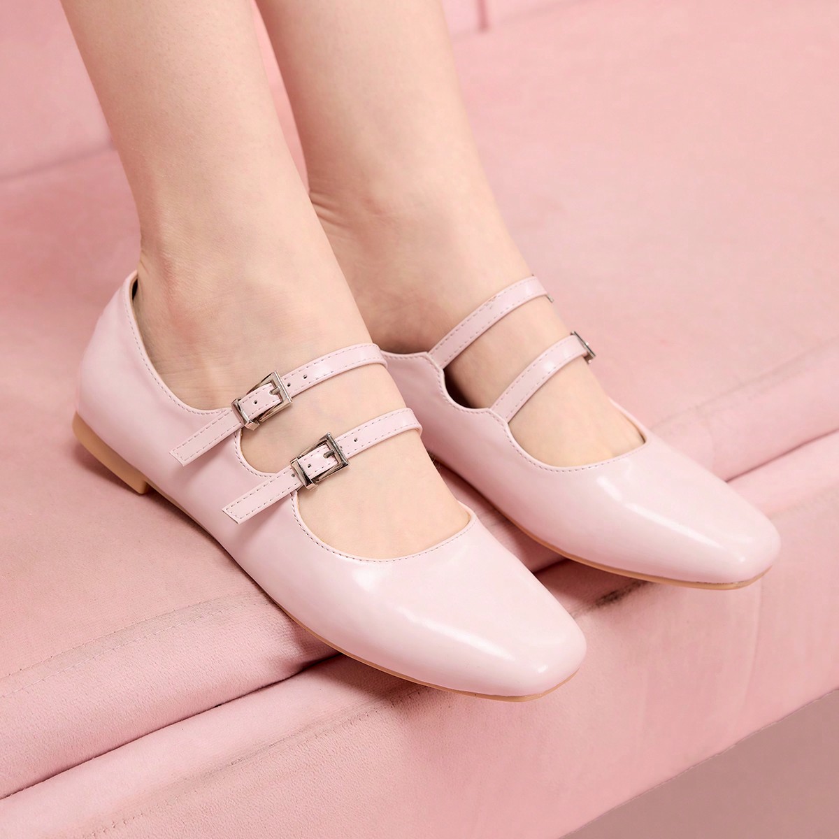 Mocasines planos de moda casual con diseño de doble hebilla para mujer, zapatos de primavera