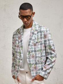 AKNOTIC Business Casual بليزر كاجوال رفيع القصة مطبوع بنقشة مربعات وزهور، مناسب للارتداء اليومي، للربيع والصيف، للعطلات، هدية التخرج، للخريف والشتاء