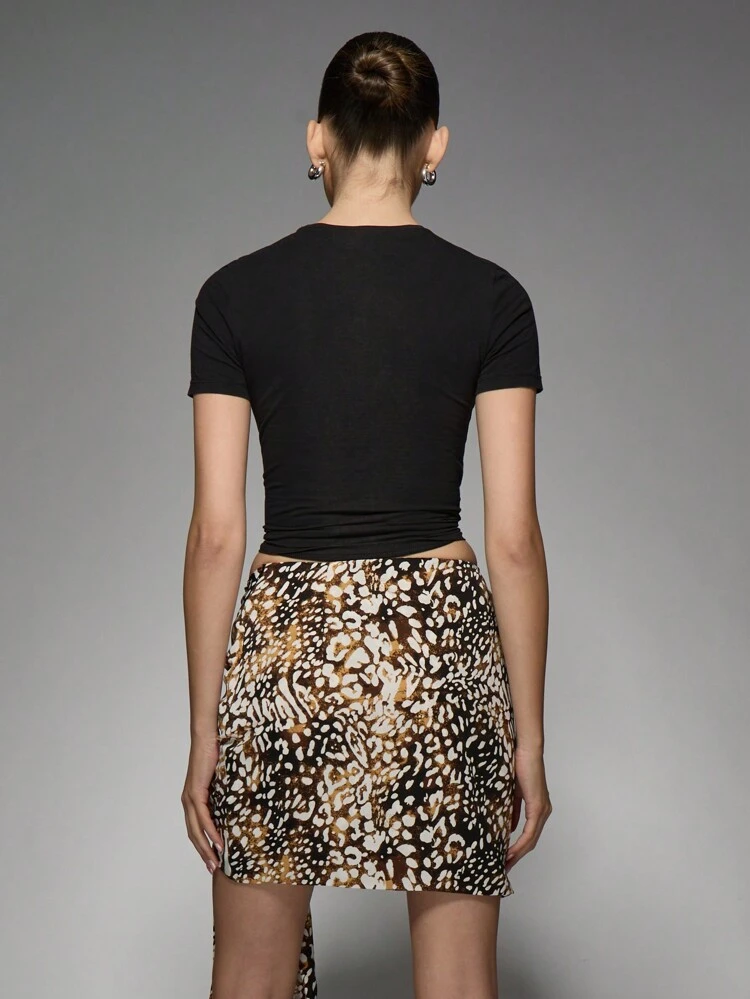 MISSGUIDED Animal Print Mini Skirt Side Tie Detail Club Party Evening Draped Fashion Statement Piece Date Night Designer Style