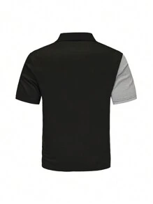 Manfinity Homme Manfinity Men's Casual Everyday Wear With An INS-Inspired Design, Featuring A Classic Black, White, And Gray Color-Blocked Knit Short-Sleeve Polo With A Button Placket. Perfect For Music Festivals, Hawaiian Beach Vacations, And Everyday Styling. Also Makes A Great Gift For A Boyfriend Or Husband. Men's Color Block Textured Fabric Casual POLO Shirt, Polo Shirts For Men, - Black and White - View 2