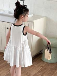 Dazy Kids 年轻女孩字母印花下摆圆领无袖休闲连衣裙，返校服 - 白色 - 查看 2