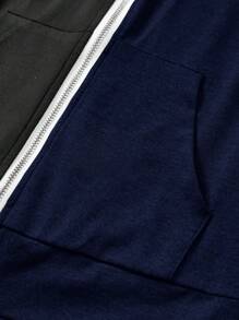 Slaydiva Autumn Casual Simple Hooded Zippered Black And Gray Coat Tops Slim Fit Color Matching Trousers Women's Two-Piece Set-H