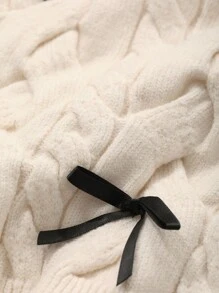 DAZY Suéter con decoración de lazo para niña preadolescente, ropa de vuelta al colegio, chaleco de ropa de otoño - Beis - Ver 5