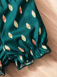 Ensemble top sans manches et short imprimé floral pour bébé fille, été - Vert - Voir 6
