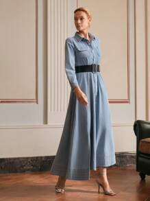 Anewsta Elaire Robe mode rétro française en jean pour dames, vieille monnaie