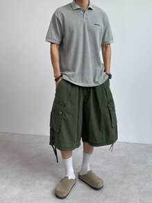 DAZY Military Green Pocket Ribbon Design Men's Summer Shorts - Army Green - View 4