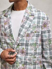 AKNOTIC Business Casual بليزر كاجوال رفيع القصة مطبوع بنقشة مربعات وزهور، مناسب للارتداء اليومي، للربيع والصيف، للعطلات، هدية التخرج، للخريف والشتاء