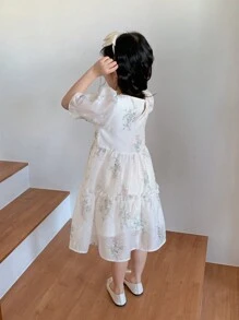 DAZY Young Girl Girls Ditsy Floral Princess Style Short Sleeve Casual Dress For Summer - Beige - View 7