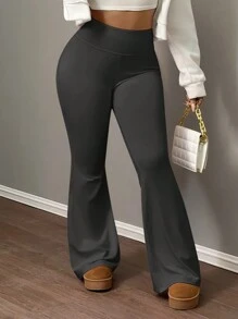 Slaydiva 女士高腰弹力瑜伽裤、收腹健身紧身裤 - 灰色 - 查看 6