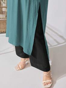 Mulvari 2 件大码女式套装，纯色翻领 3/4 袖上衣和阔腿裤