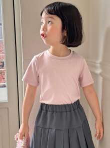 DAZY Young Girl Short Sleeve Solid Color Simple Casual Everyday T-Shirt,Girls Summer Outfits