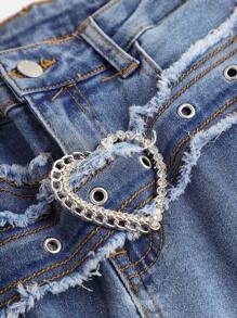 Girlism Tween Girl Y2K Retro Washed High Waist Washed Heart Buckle Belt Flare Leg Jeans, For Streetwear And Valentine Day - Medium Wash - View 4