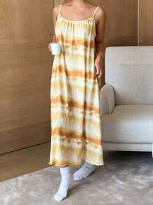 DAZY 扎染渐变印花宽松吊带裙睡衣 - 黃色 - 查看 5