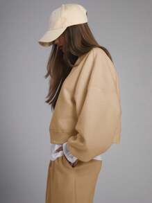 MUSERA Áo nỉ thể thao cổ tròn dáng rộng, thoải mái, dễ thương. - Màu be - Xem 2