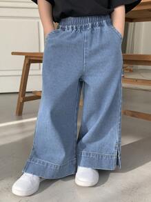 Dazy Kids Elastic Waist Pocket Flare Leg Casual Jeans For Young Girls - Blue - View 5