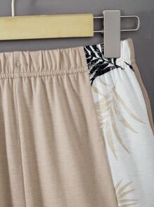 2pcs/Set Tween Boy' Casual Coconut Tree Print Round Neck Short Sleeve T-Shirt And Sports Shorts Set, Beach/Travel Holiday - Khaki - View 3