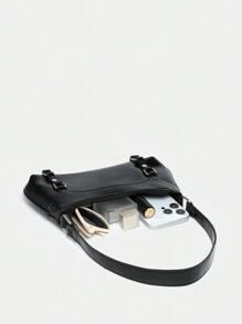 ROMWE Kawaii Túi đeo vai/đeo chéo kiểu dáng cổ điển dành cho nữ, trang trí nơ và dây xích đính ngọc trai giả, túi vintage. - màu đen - Xem 7