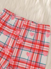 SHEIN 4pcs Young Girl Girls Unicorn Heart Plaid Print Tight-Fitting Matching Pajamas Set, Including Long Sleeve Top And Pants - Multicolor - View 5