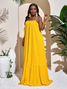 Slaydiva Loose Yellow Dress With Flared, Summer - Yellow - View 7