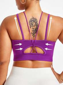 Easithlete Brassière de sport sans couture élastique et ajustée aux bretelles fines pour femmes en grande taille, de couleur unie - Rose vif - Voir 2