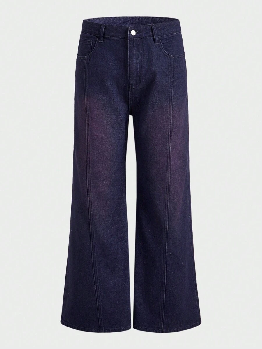 SWAVVY Men's Regular Mid-Rise Loose Relaxed Fit Patchwork Wide Leg Denim Jeans - Purple - View 1