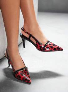 CUCCOO SZL Women's Fashion Leopard Print Pointed Toe High Heel Pumps Valentine's Day - Red - View 1