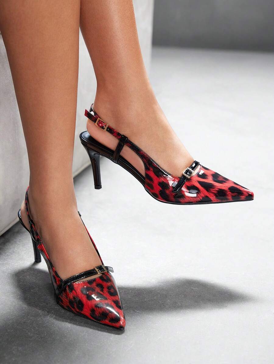 CUCCOO SZL Women's Fashion Leopard Print Pointed Toe High Heel Pumps Valentine's Day - Red - View 1