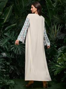 Al Najma Arabic New Spring/Summer Dubai Trumpet Sleeve Loose Long Dress, Pullover Round Neck Printed Dress, Kaftan & Jalabiya