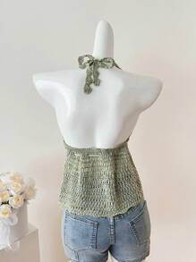 Elamini Sweet & Soft V-Neck Gradient Hollow Out Tie Front Sleeveless Knit Top, Versatile For Women, Spring/Summer - Multicolor - View 2