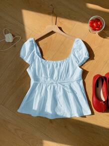 Comfortcana Camiseta arrugada con textura jacquard, minimalista y casual para uso diario