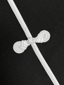 SHEIN Clasi 女款春夏优雅黑白撞色单排扣背心衬衫+女款春夏优雅黑色侧扣设计直腿裤 - 黑色 - 查看 5