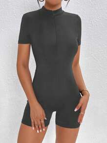 SHEIN PETITE Czarny kombinezon zapinany na suwak i półzapinany - Ciemnoszary - Zobacz 6