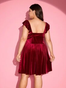 SHEIN MOD Vestido mini con mangas cortas de estilo vintage lujoso y dulce para tallas grandes - Rojo - Ver 2