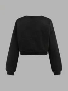 SHEIN 2 peças/conjunto adolescentes meninas moletom gráfico solto e calças de perna larga com bloqueio de cores terno casual
