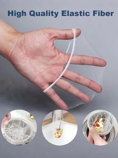 100/200/300/500 件一次性网状水槽过滤袋 - 精致厨房水槽过滤袋，用于食物残渣、毛发收集器、垃圾分类 | 通用适用于大多数水槽过滤器、排水保护器、浴室和厨房垃圾桶过滤器（含支架）