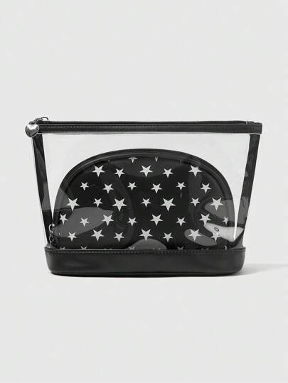 Grunge Punk 2pcs Gothic Star Print Accessories Pouch/Organizer, Halloween