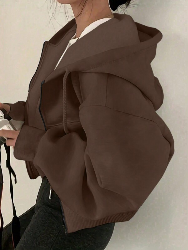 INAWLY Plus Size Casual Everyday Loose Drop Shoulder Zipper Front Hoodie For Autumn Graduation, Teachers For Women, Fall Winter