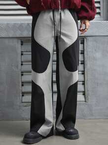 Manfinity EMRG Men's Colorblock Drawstring Waist Wide Leg Casual Pants
