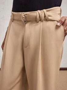 AKNOTIC Party Men's Mid-Waist Straight Leg Casual Woven Pants, Suitable For Summer - Khaki - View 3