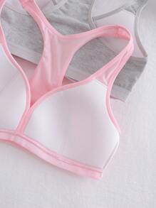 2pcs/Set Pad Lining Comfortable Vest Top, Grey + Pink, For Teenage Girls - Multicolor - View 4