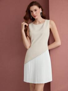 MOTF PREMIUM COLORBLOCK PLEATED TANK DRESS - Apricot - View 4
