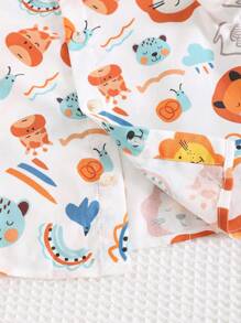 Cozy Pixies 2pcs Baby Boy Cartoon Animal Print Polo Collar Short Sleeve Cardigan & Elastic Waist Shorts Set - Multicolor - View 9