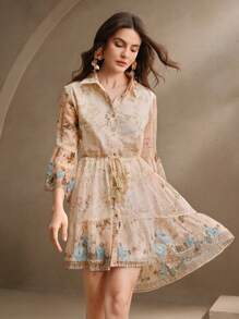 Anewsta 优雅、休闲、节日春夏风格女士短裙 - 杏色 - 查看 2