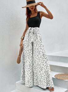 Breezaya 女士图案印花腰带阔腿休闲无袖连体裤 - 彩色 - 查看 3