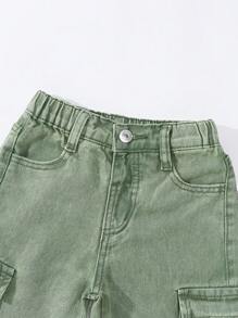 SHEIN Pantalones de carga de mezclilla con pierna recta de estilo casual retro para niña joven