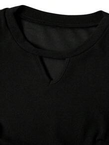 Ellevyn 黑色对比色拼接蝴蝶网眼覆盖长袖修身喇叭迷你连衣裙女士情人节装情人节连衣裙 - 黑色 - 查看 6