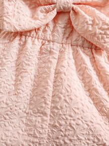 SHEIN Leap Crew 女婴可爱纹理粉色蝴蝶结装饰连体衣，夏季