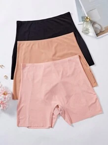 3pcs Plus Size Women Contrast Trim High Waist Seamless Briefs - Multicolor - View 2