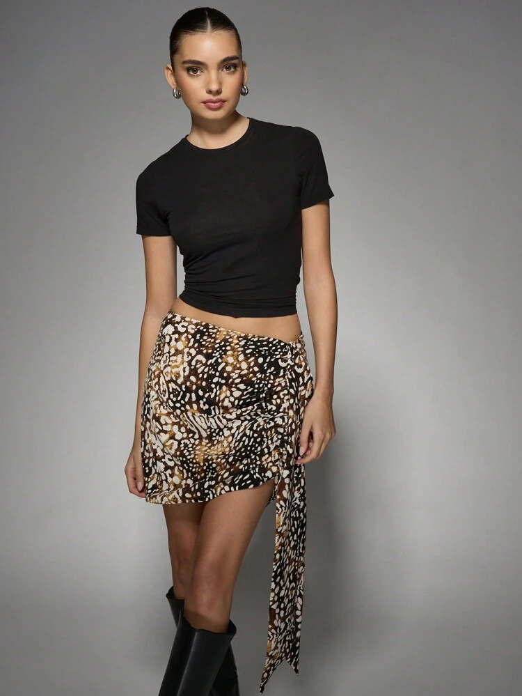 MISSGUIDED Animal Print Mini Skirt Side Tie Detail Club Party Evening Draped Fashion Statement Piece Date Night Designer Style